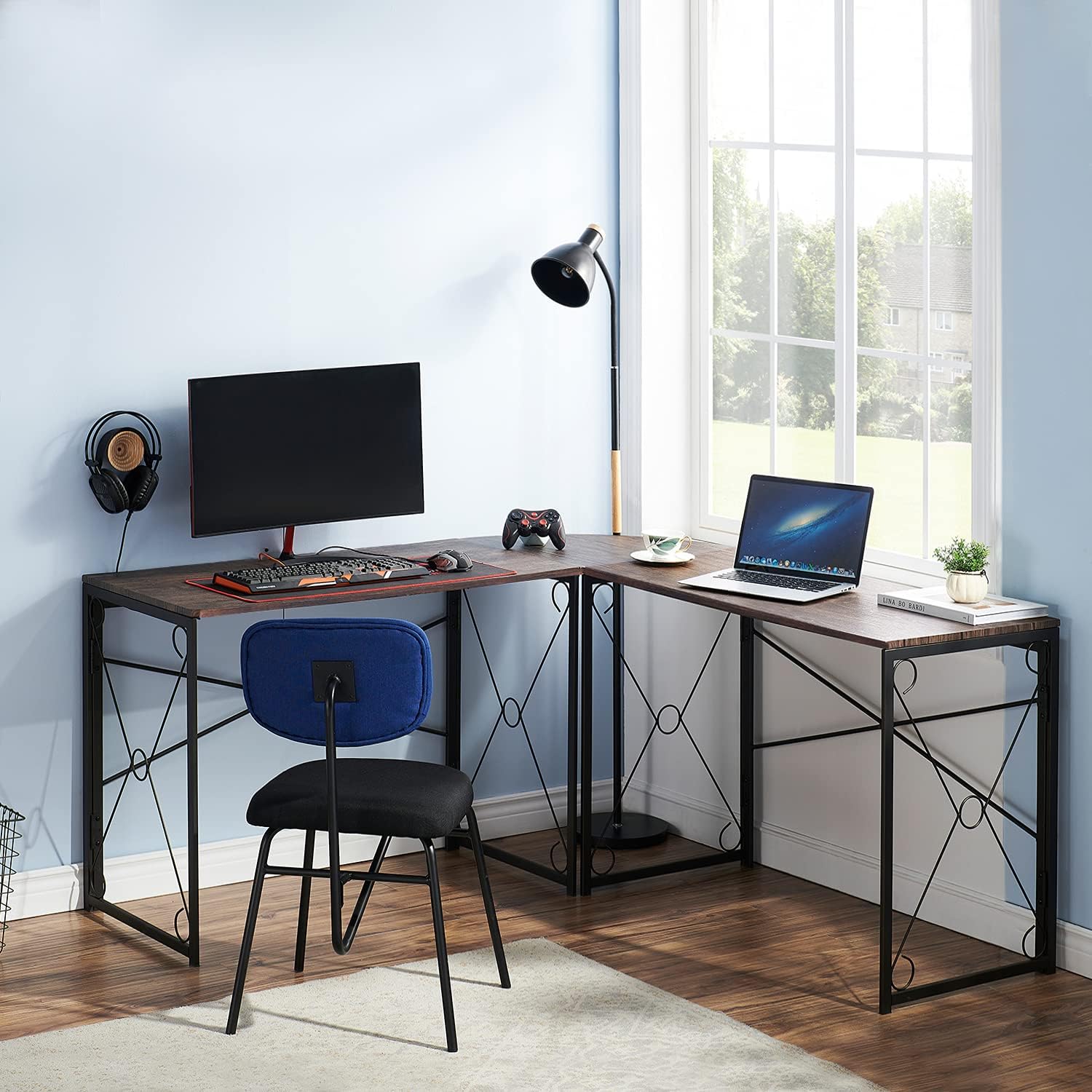 VECELO L Shaped Large Computer Corner Desk Industrial Home Office Workstation