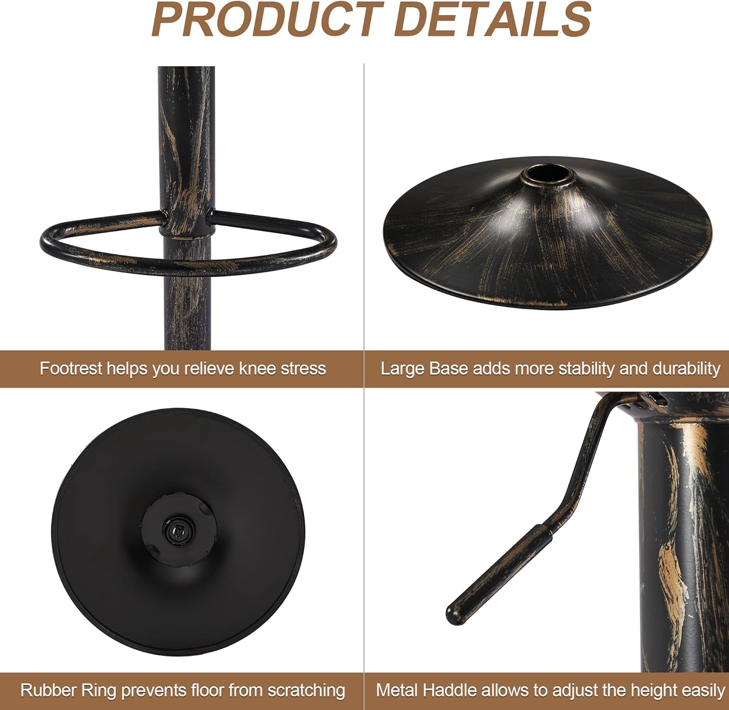 VECELO Adjustable Counter Height Bar Stools with Back and Arm Stools Set of 2 - VECELO