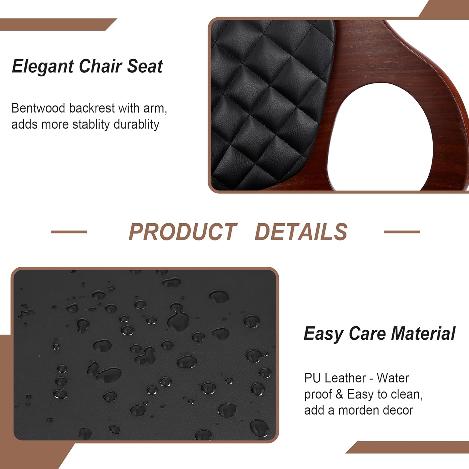 VECELO Bar Stool Set of 2, Counter Height Stools with Bentwood Back - VECELO