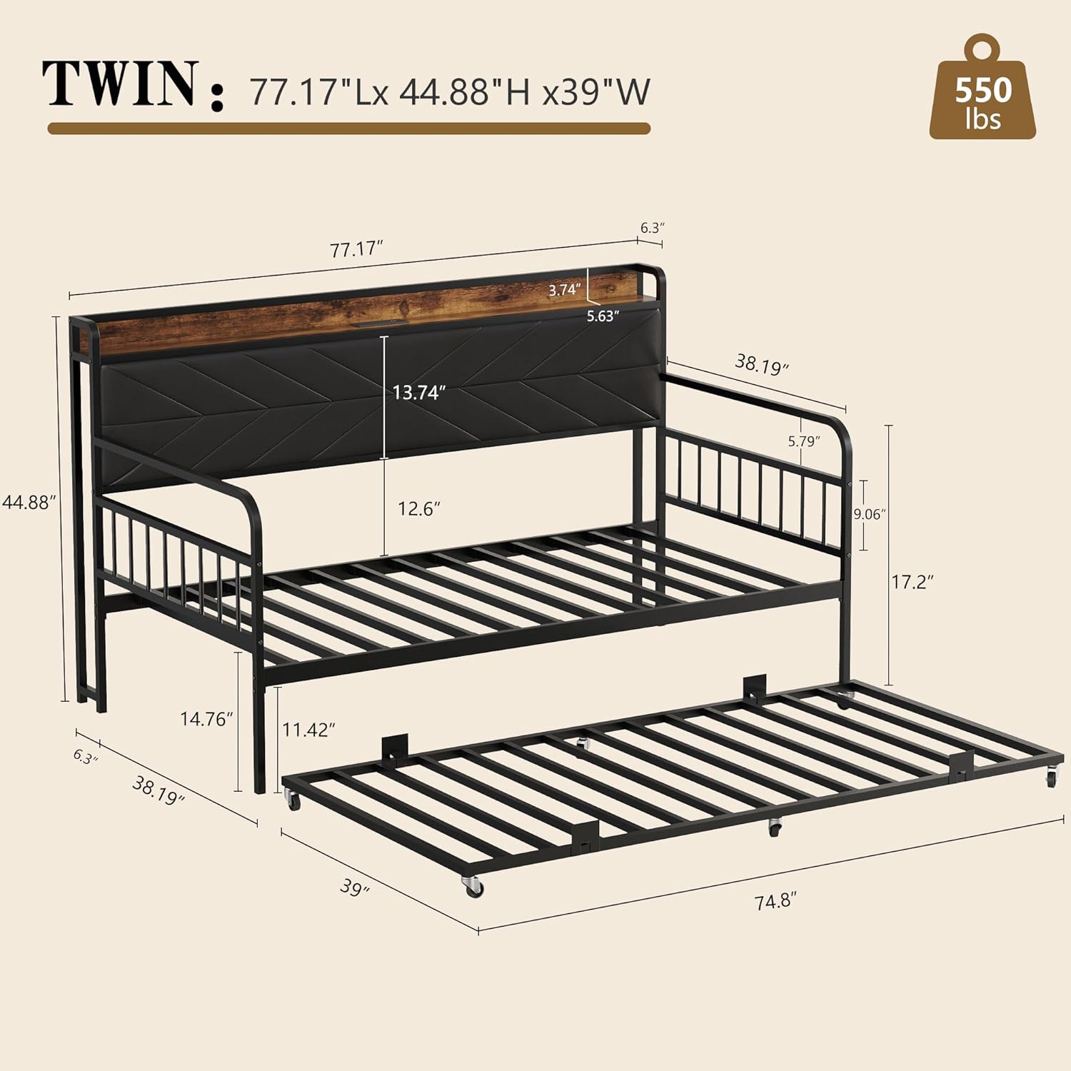 VECELO Twin Daybed with Trundle