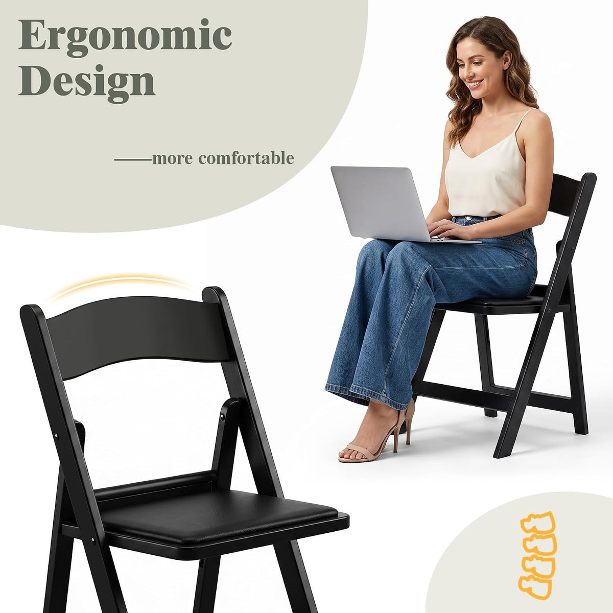 VECELO Folding Chair with Padded Seat  Foldable Resin Dining Chairs for Indoor Outdoor Use