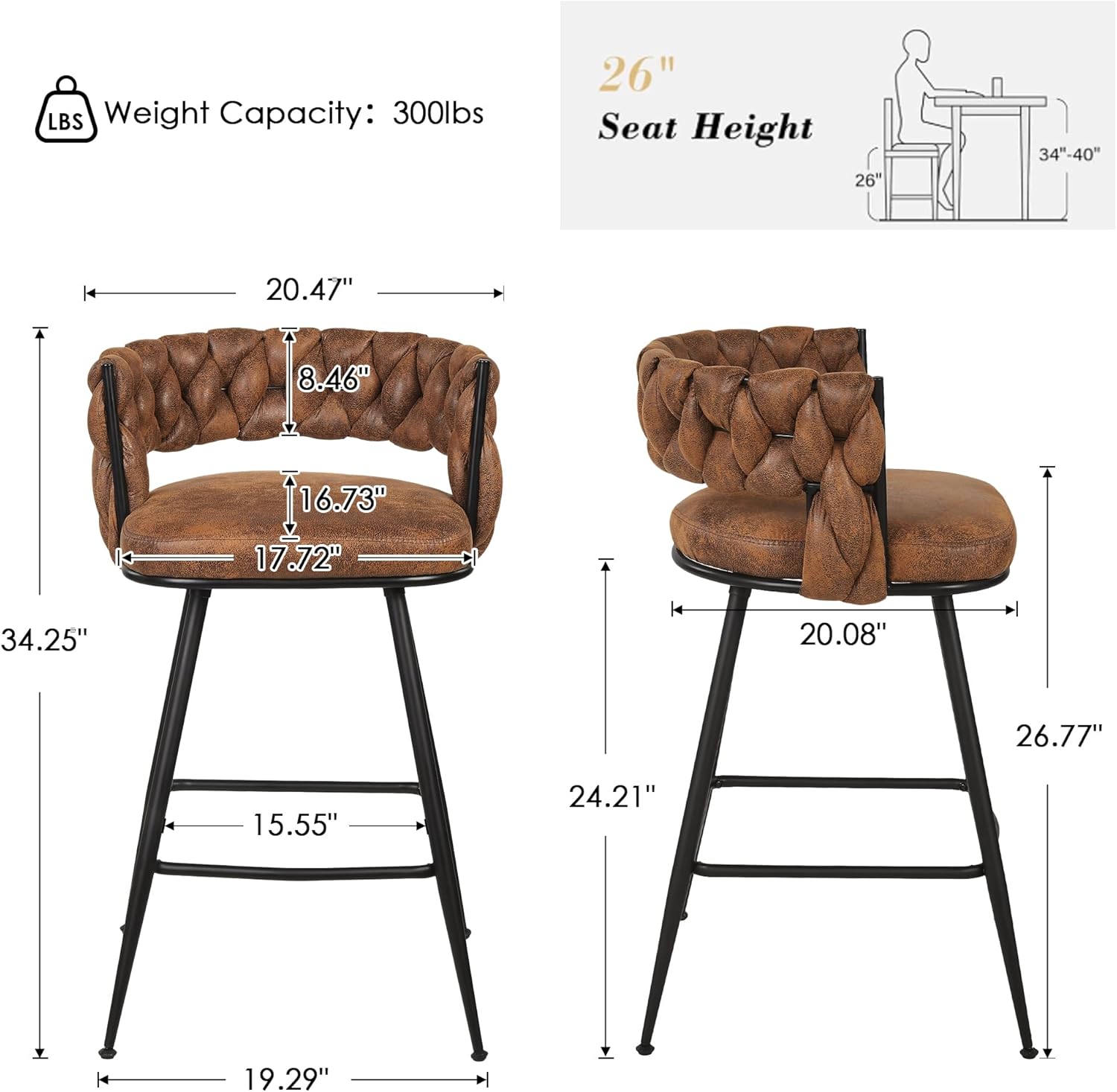 VECELO Bar Stools, Counter Height Bar Stools