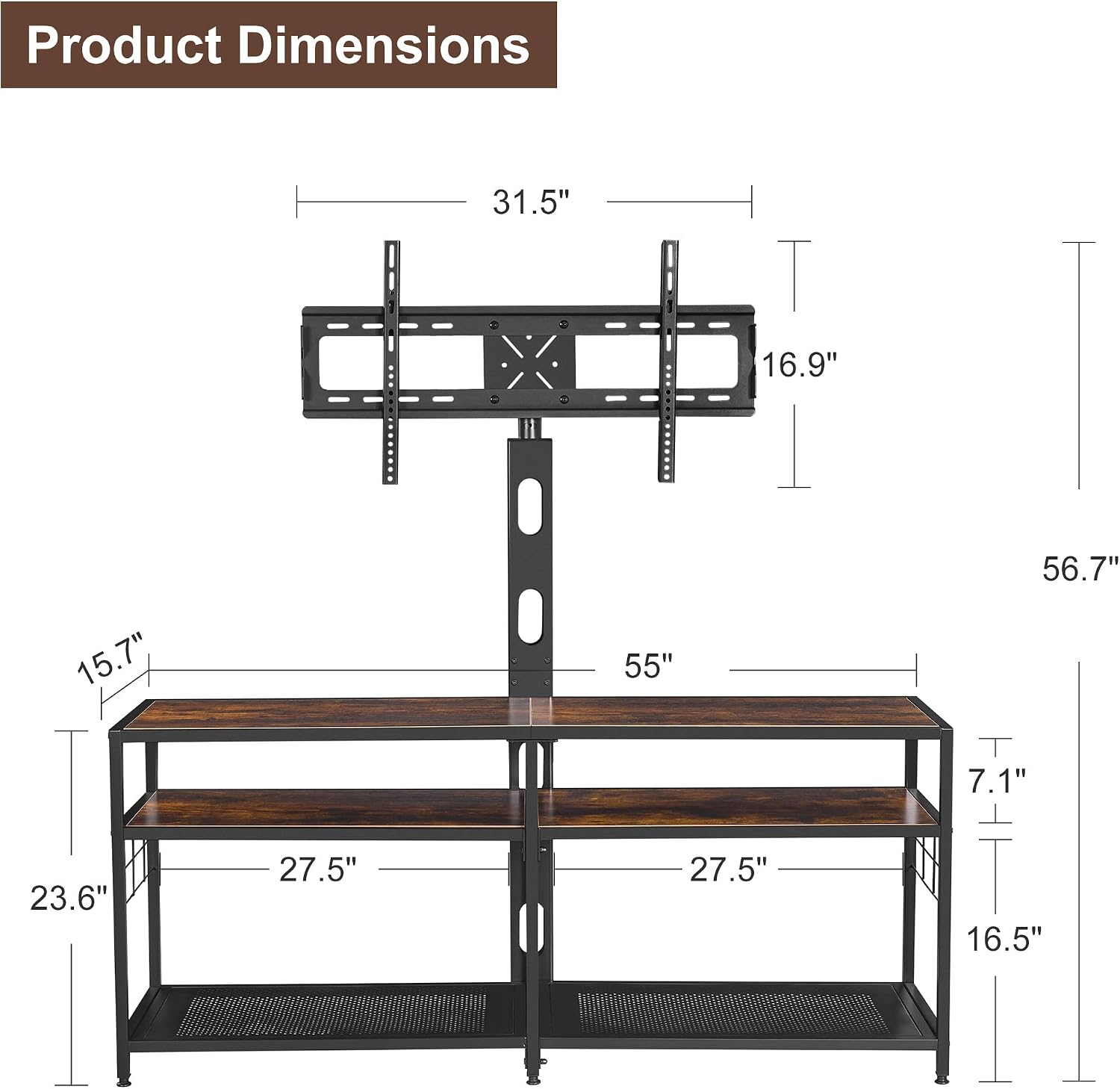 VECELO TV Stand with Mount, Universal Swivel TV Console for 32-75 inch TVs