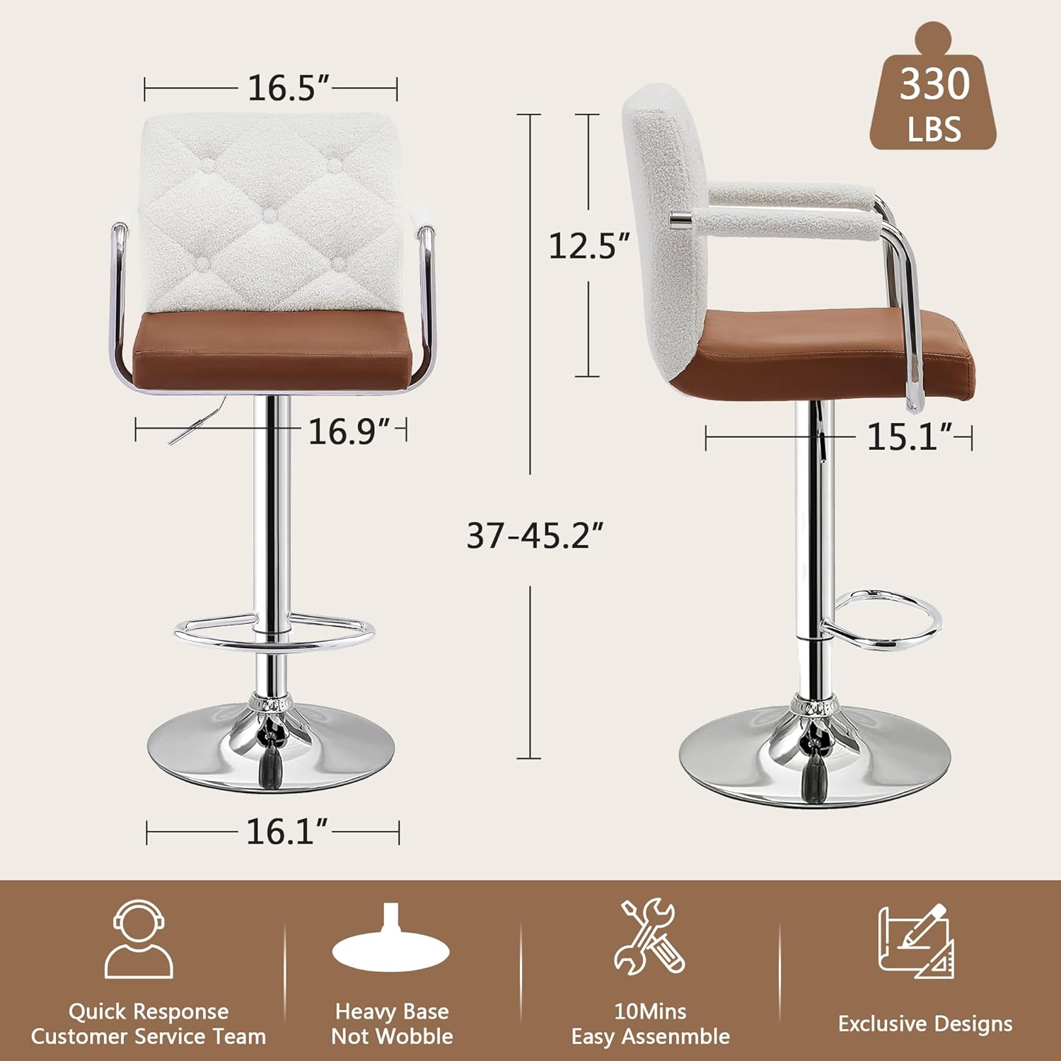 VECELO Adjustable Counter Height Bar Stools Set of 2 - VECELO