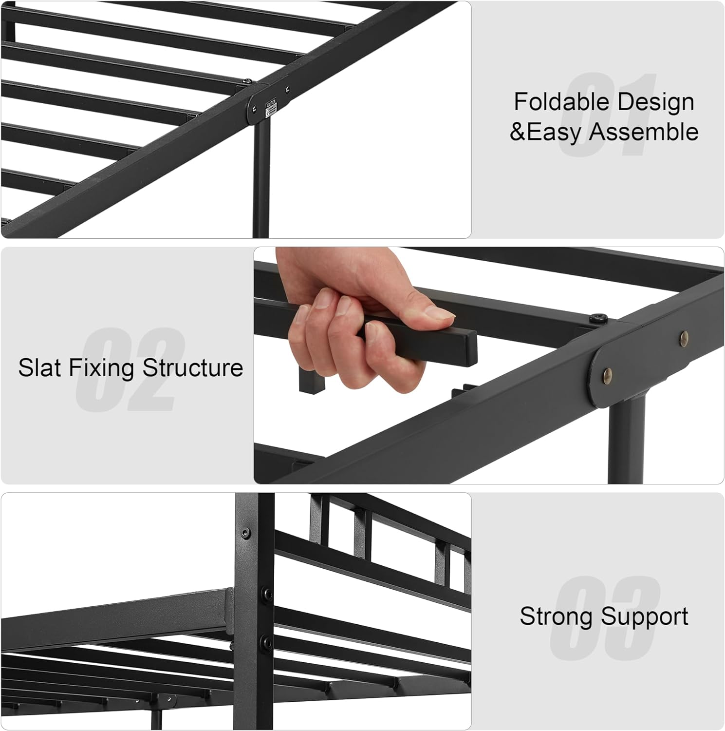 VECELO Bed Frame with PU Upholstered Headboard Metal Slats Support, No Box Spring Needed - VECELO