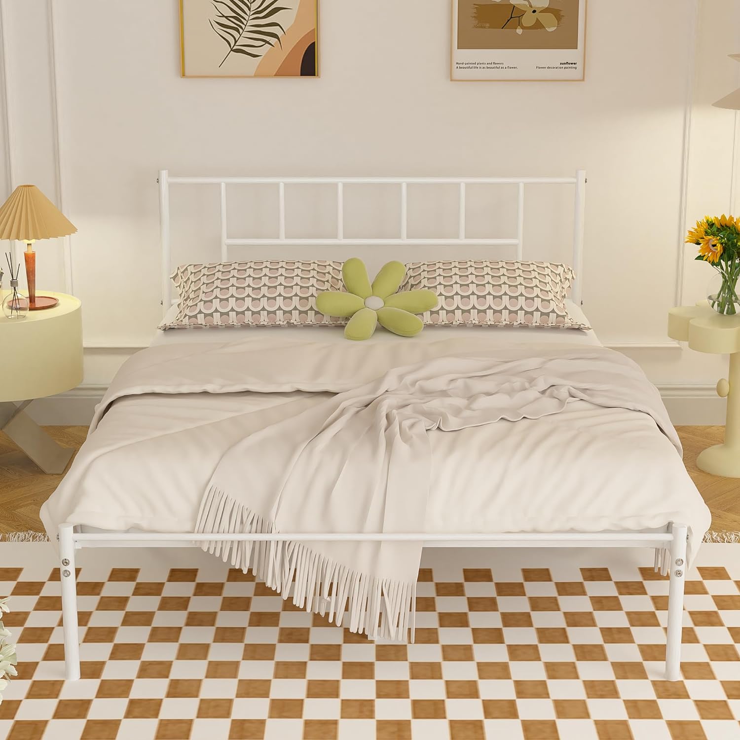 VECELO Bed Frame, 14 Inch Metal Platform with Headboard, Heavy Duty Steel Slat Support - VECELO