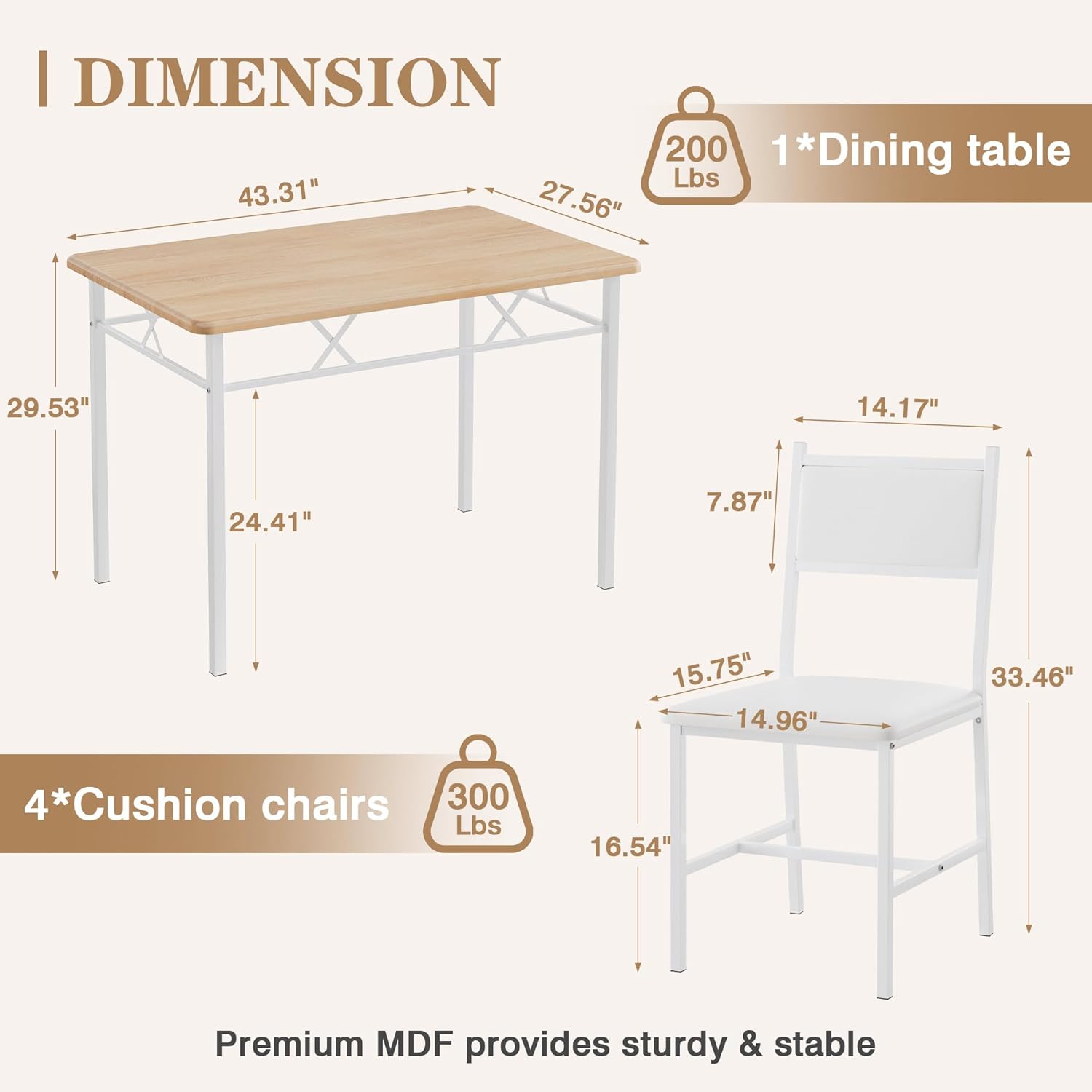 VECELO Dining Table Set for 4 with Chairs