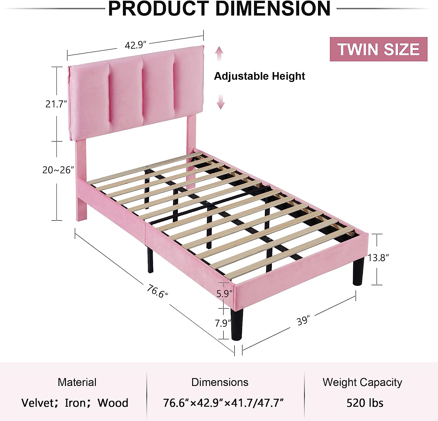 VECELO Modern Upholstered Platform Bedframe, Adjustable Headboard