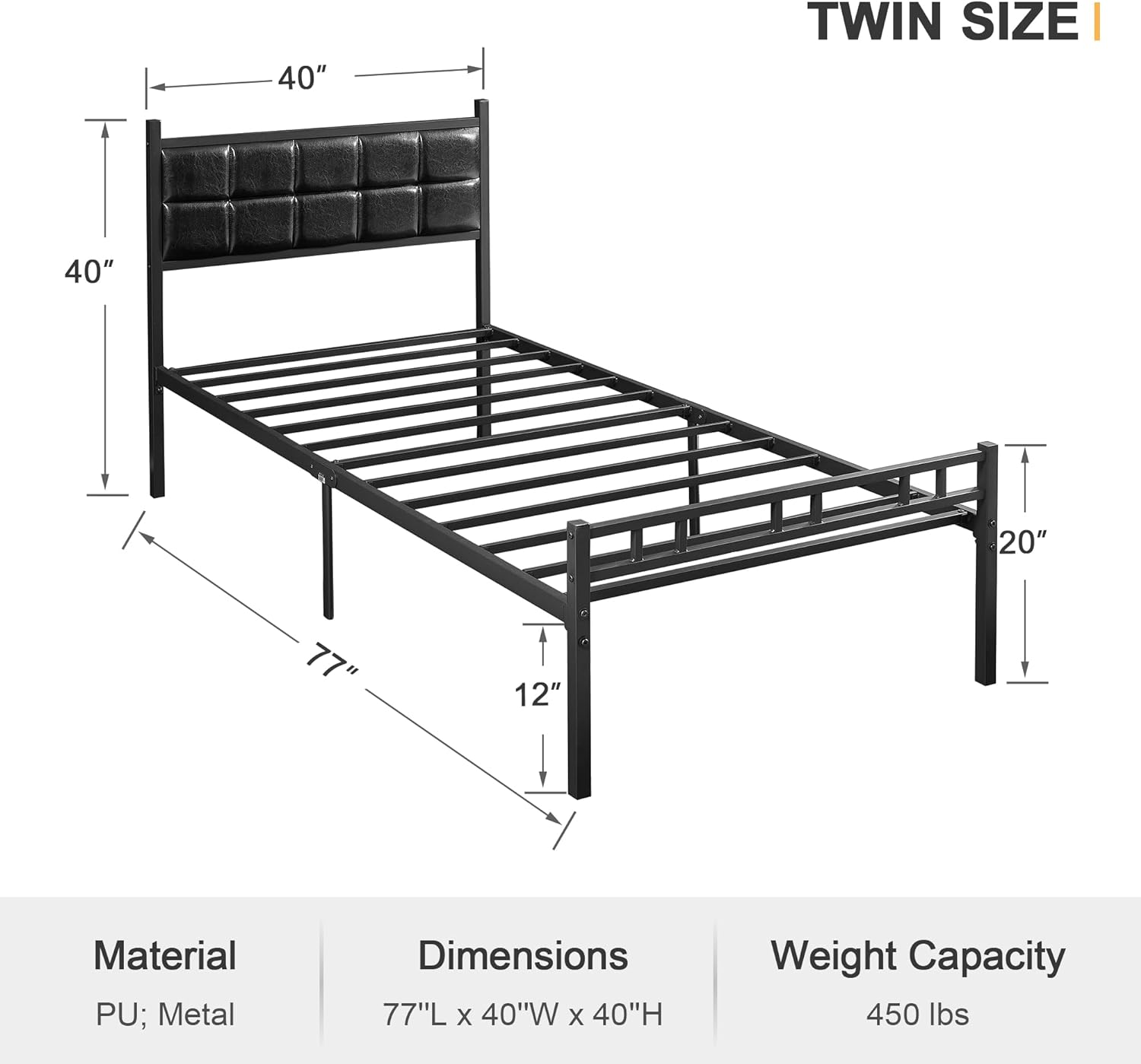 VECELO Bed Frame with PU Upholstered Headboard Metal Slats Support, No Box Spring Needed - VECELO