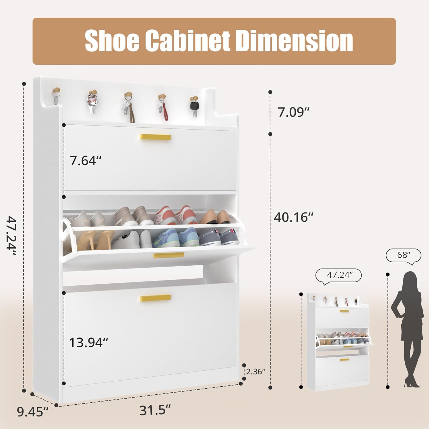 VECELO Shoe Cabinet with 2 Flip Drawers for Entryway