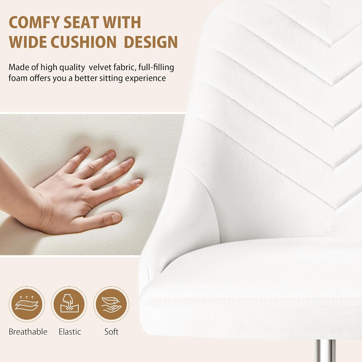 VECELO Velvet Vanity Desk Chair with Height-Adjustable