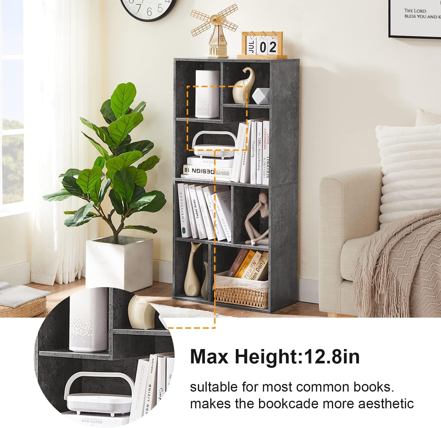 VECELO 42 Inch High Bookcase, 4-Tier Modern Storage Cabinet 7 Cubes - VECELO