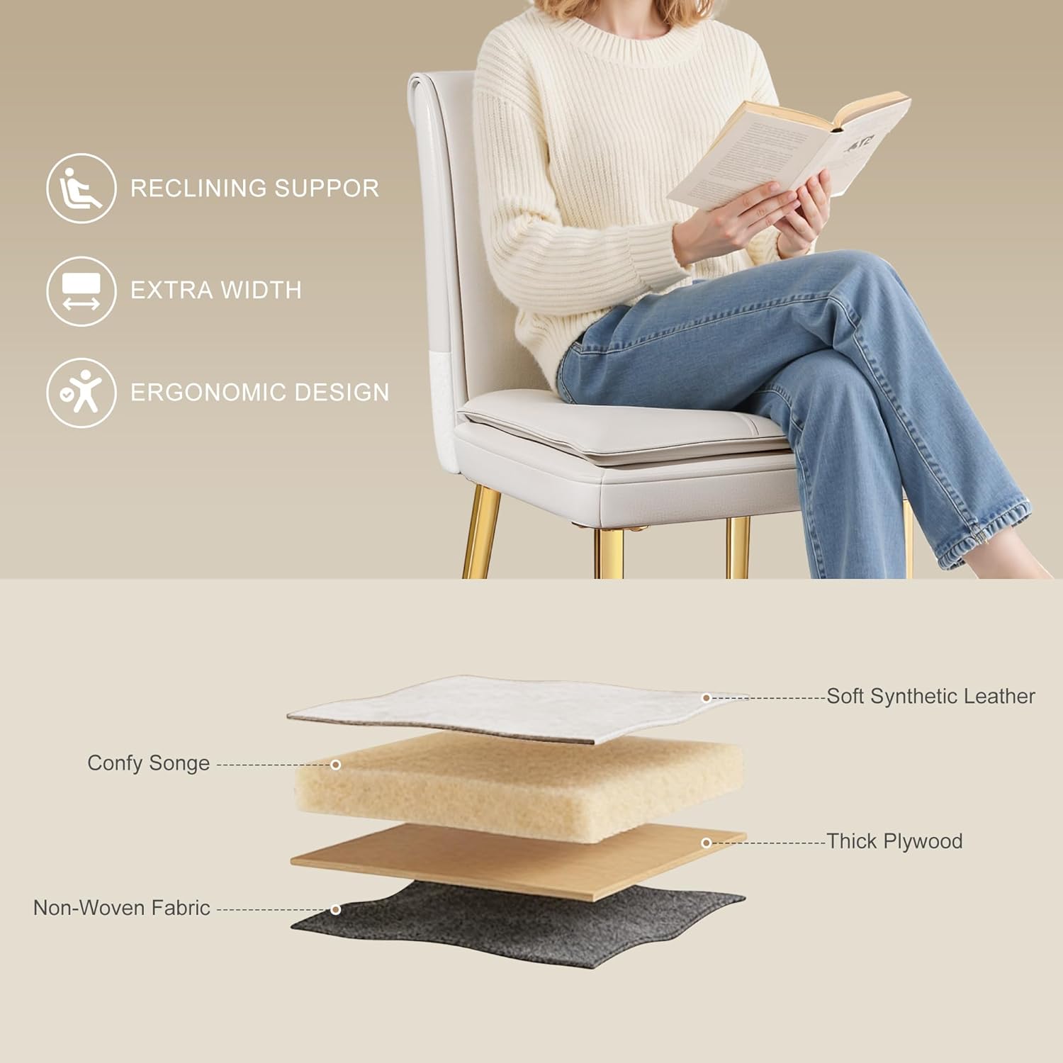 VECELO Upholstered PU Dining Chairs Set of 2