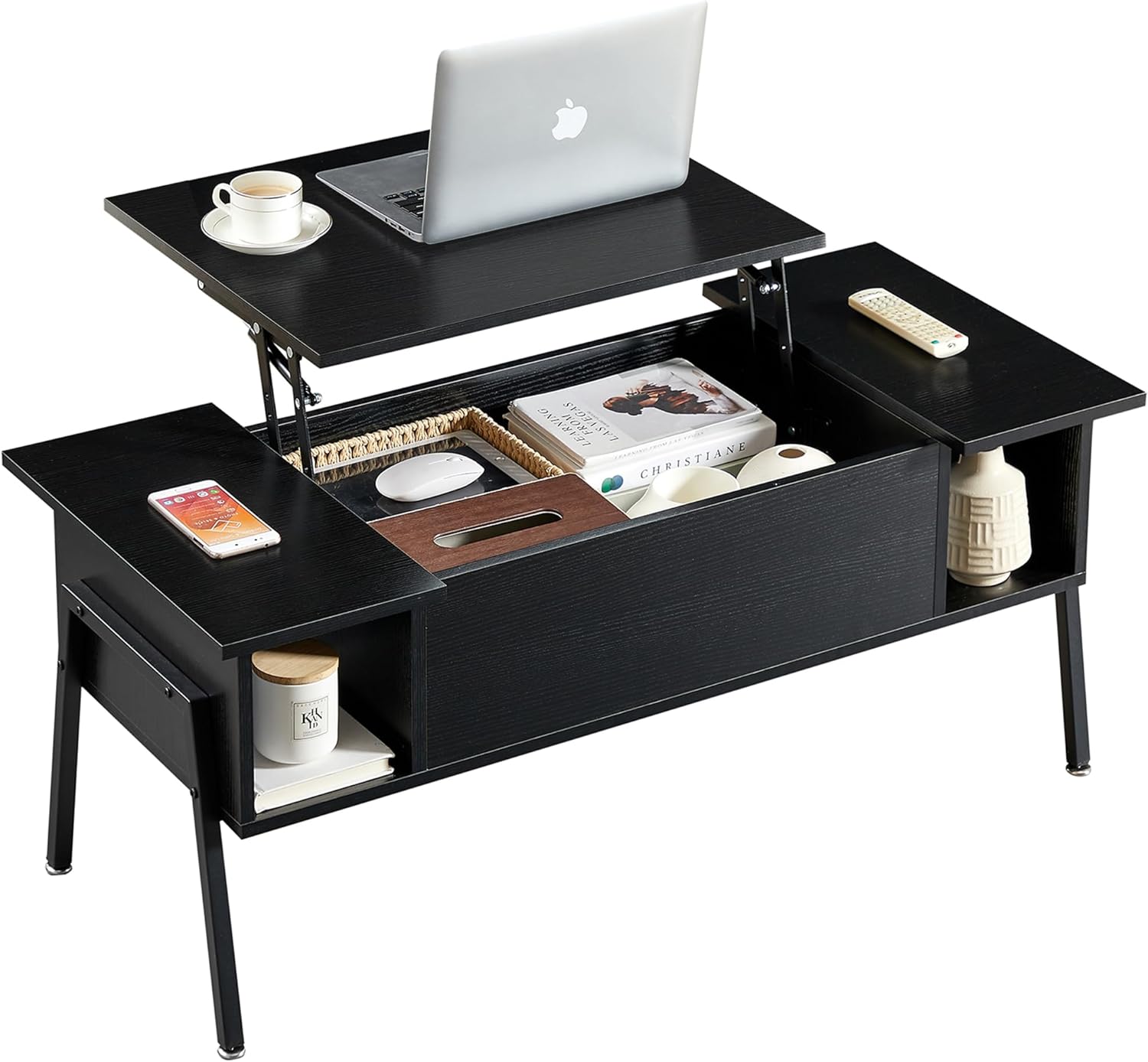 VECELO Wood Lift Top Coffee Table with Hidden Compartment and Storage Shelf