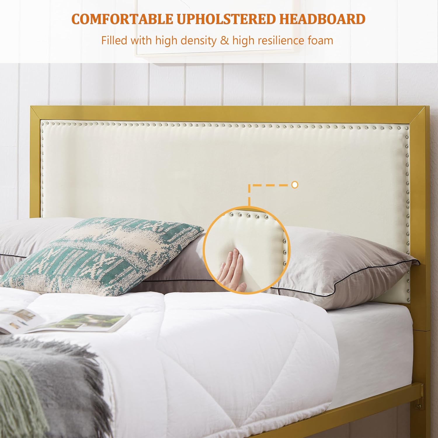 VECELO Bed Frame with Linen Fabric Headboard and Footboard No Box Spring Needed - VECELO