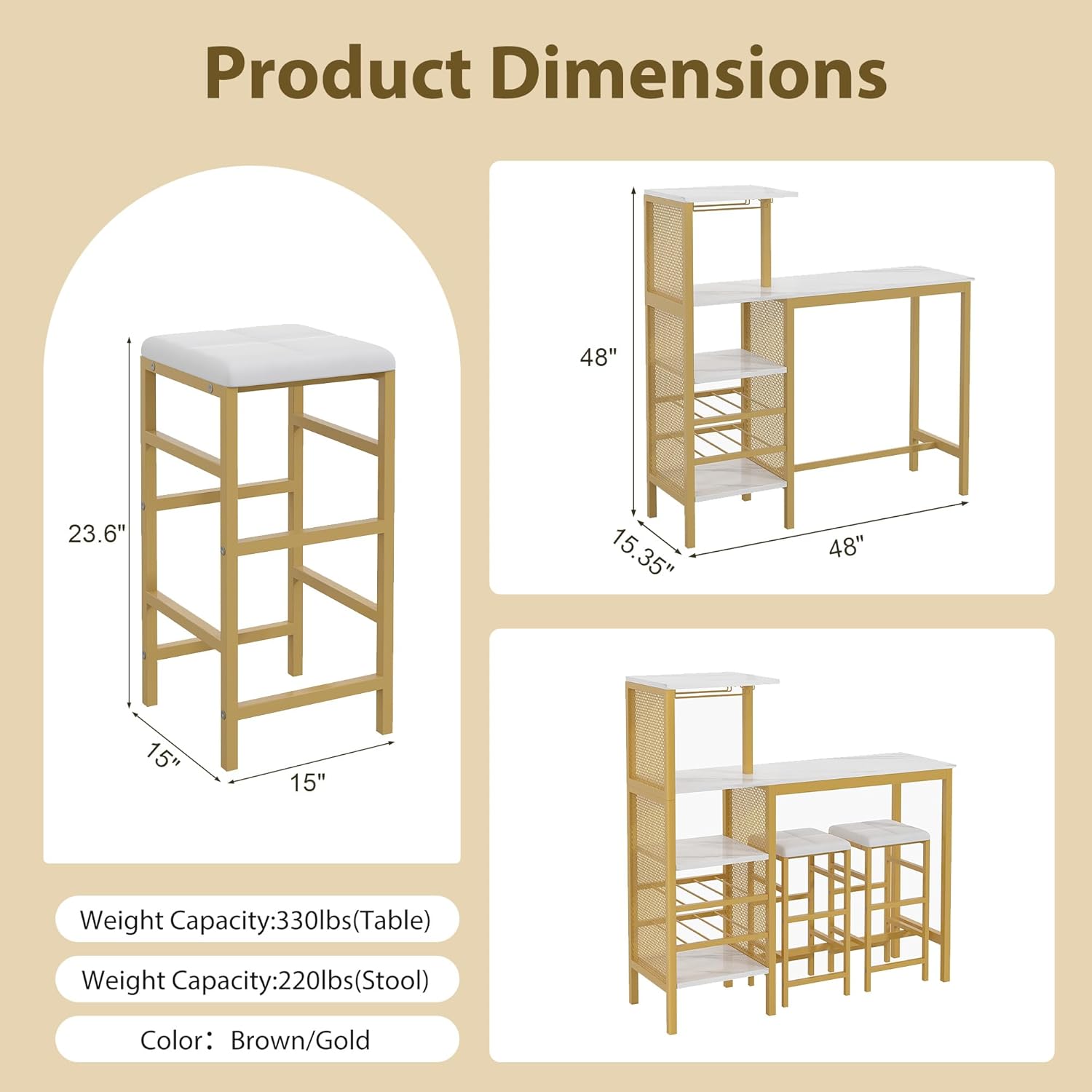 VECELO Bar Table and Chairs Set for 2 - VECELO