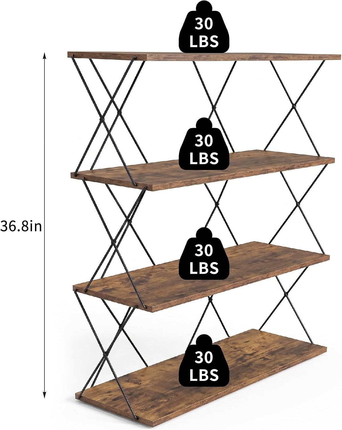 VECELO 4-Tier Bookshelf, 11.8 x 31.5 x 36.8 Inches