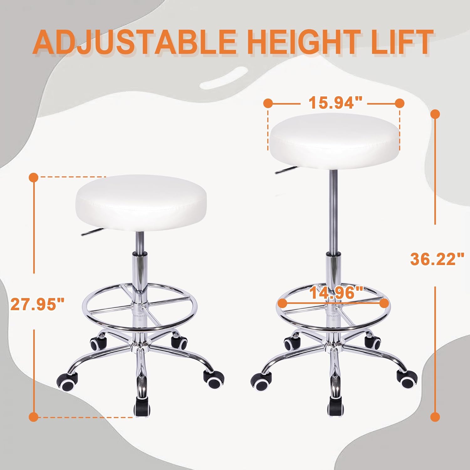 VECELO Round Rolling Stool with Footrest and Wheels