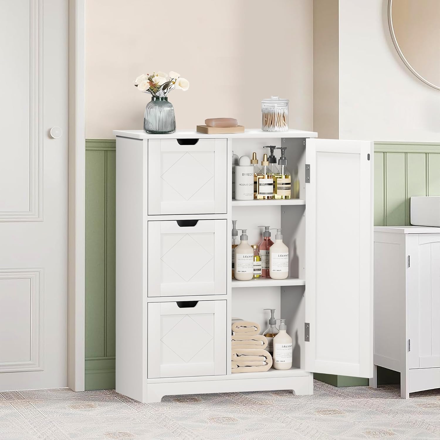 VECELO Bathroom Floor Cabinet with Drawers - VECELO