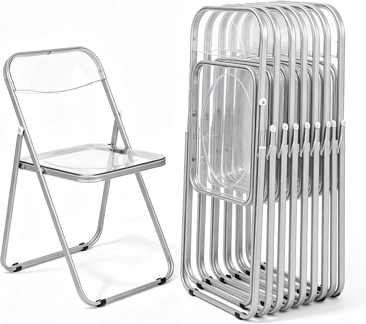 VECELO Transparent Acrylic Folding Chairs Set of 4 or 8  Clear Stackable Dining Chairs  Metal Frame