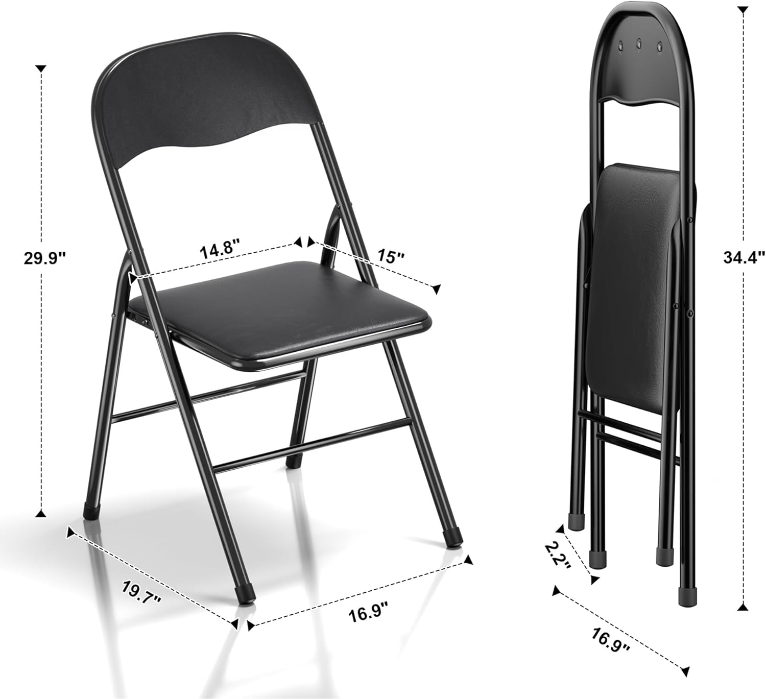 VECELO Folding Chairs 4 Pack Metal Portable with Soft PU Padded Seats