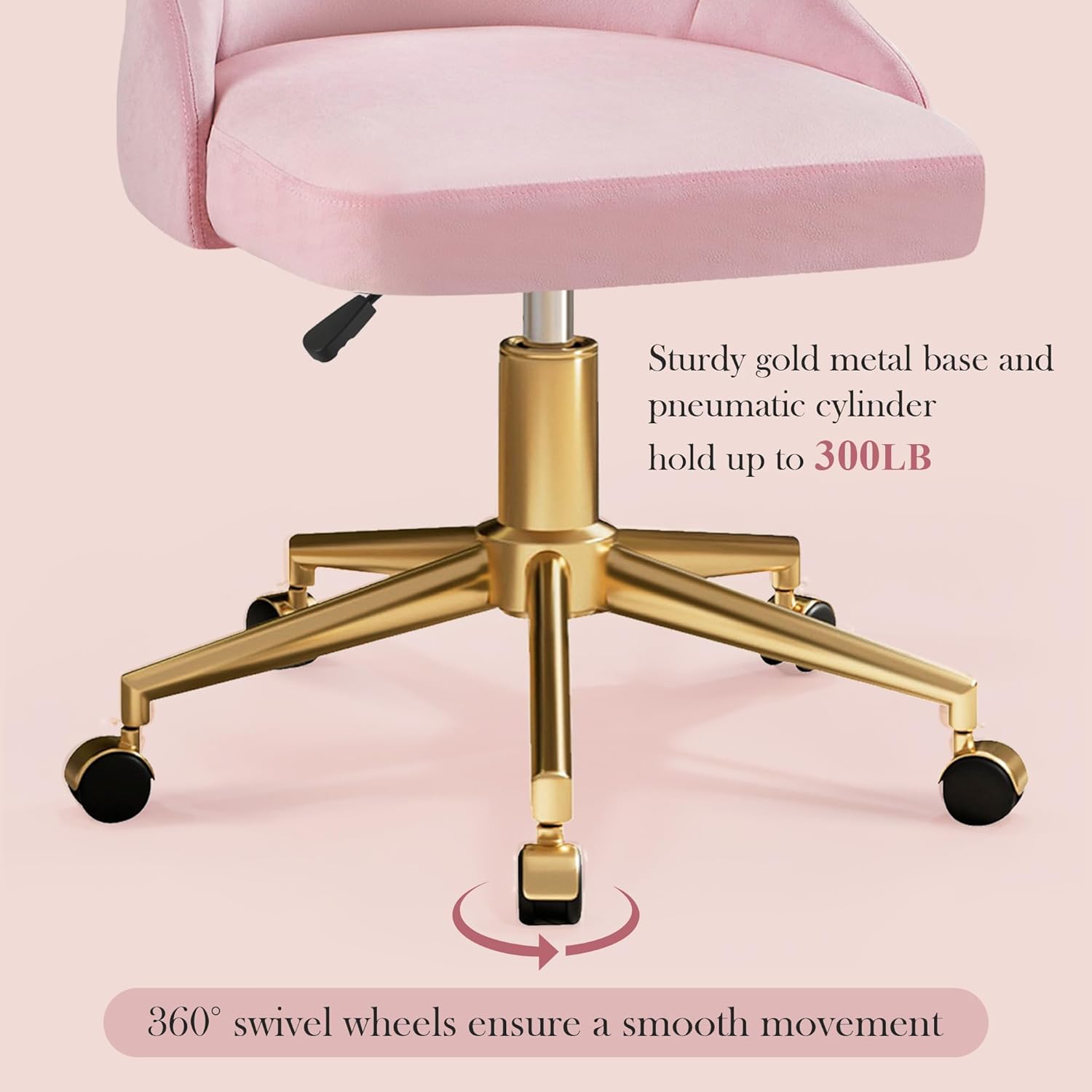 VECELO Velvet Vanity Desk Chair with Height-Adjustable