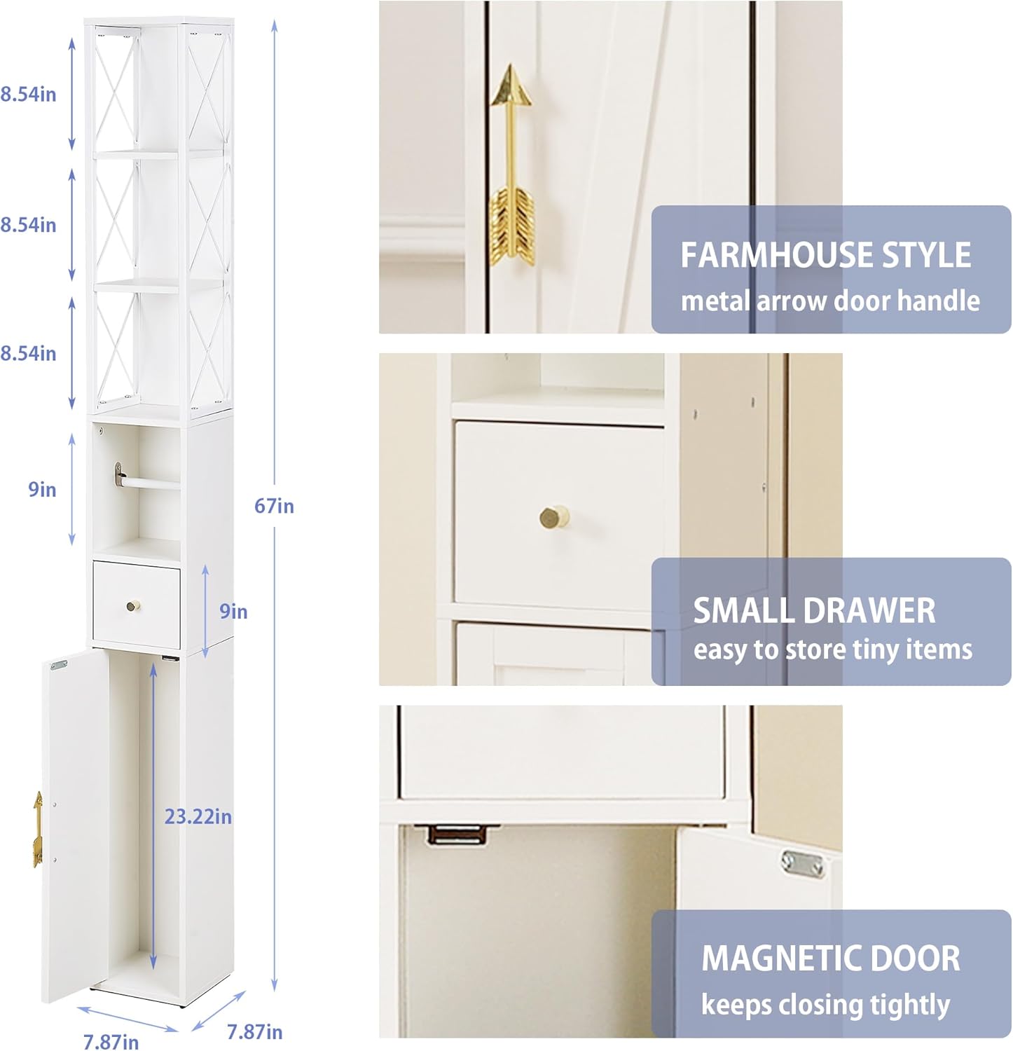 VECELO Tall Bathroom Cabinet with Adjustable Shelves - VECELO