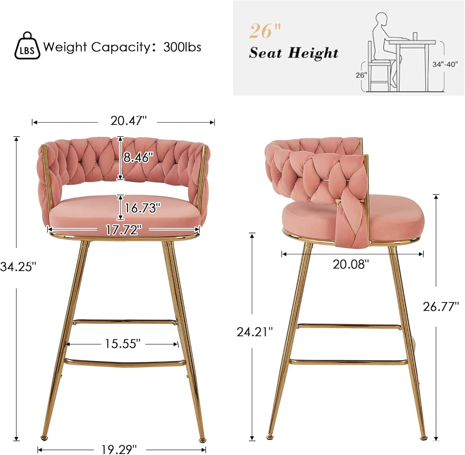 VECELO Bar Stools, Counter Height Bar Stools
