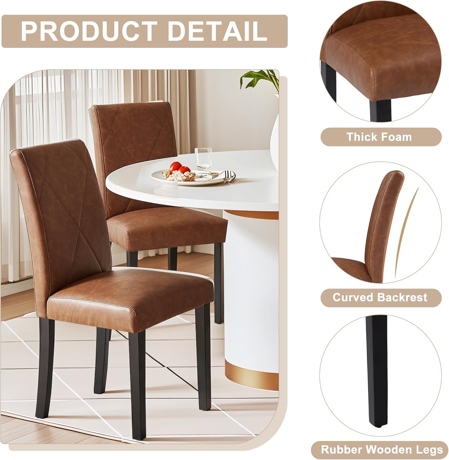 VECELO Upholstered Dining Chairs Set of 2 Modern Fabric and High Back & Solid Wood Legs for Kitchen