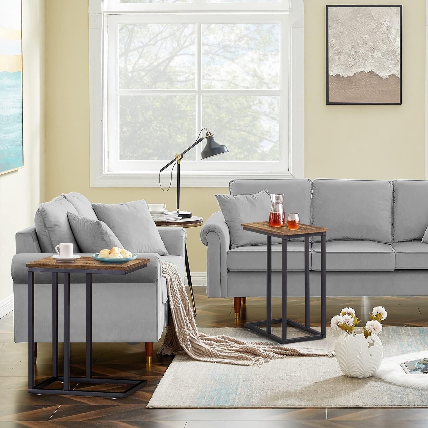 VECELO C Shaped End Side Table for Sofa Couch and Bed Snack TV Tray - VECELO