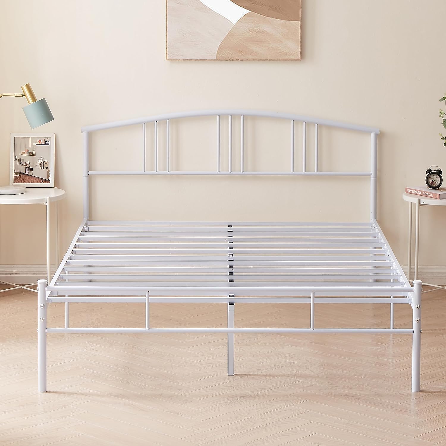 VECELO Modern Metal Bed Frame Mattress Foundation with curve headboard and Footboard