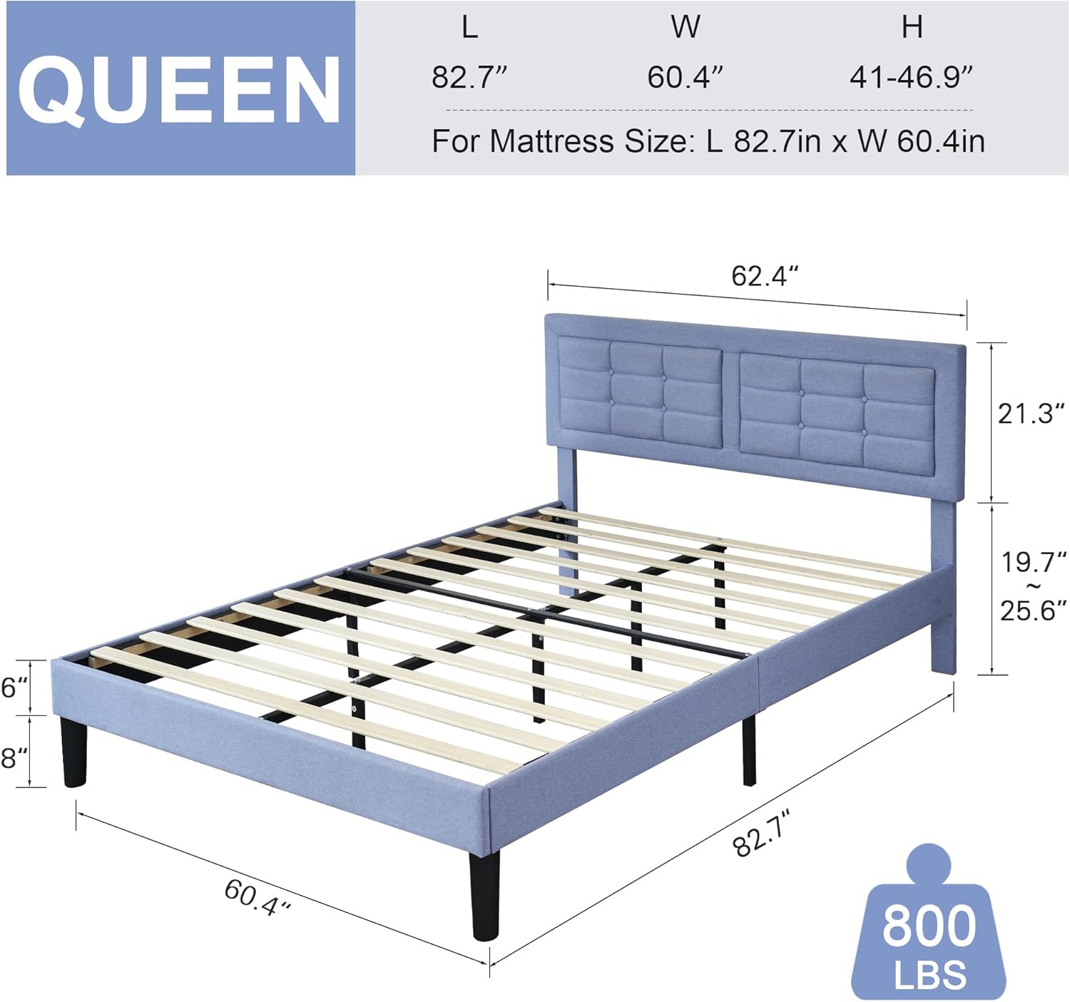 VECELO Upholstered Platform Bed Frame with Height Adjustable Headboard - VECELO