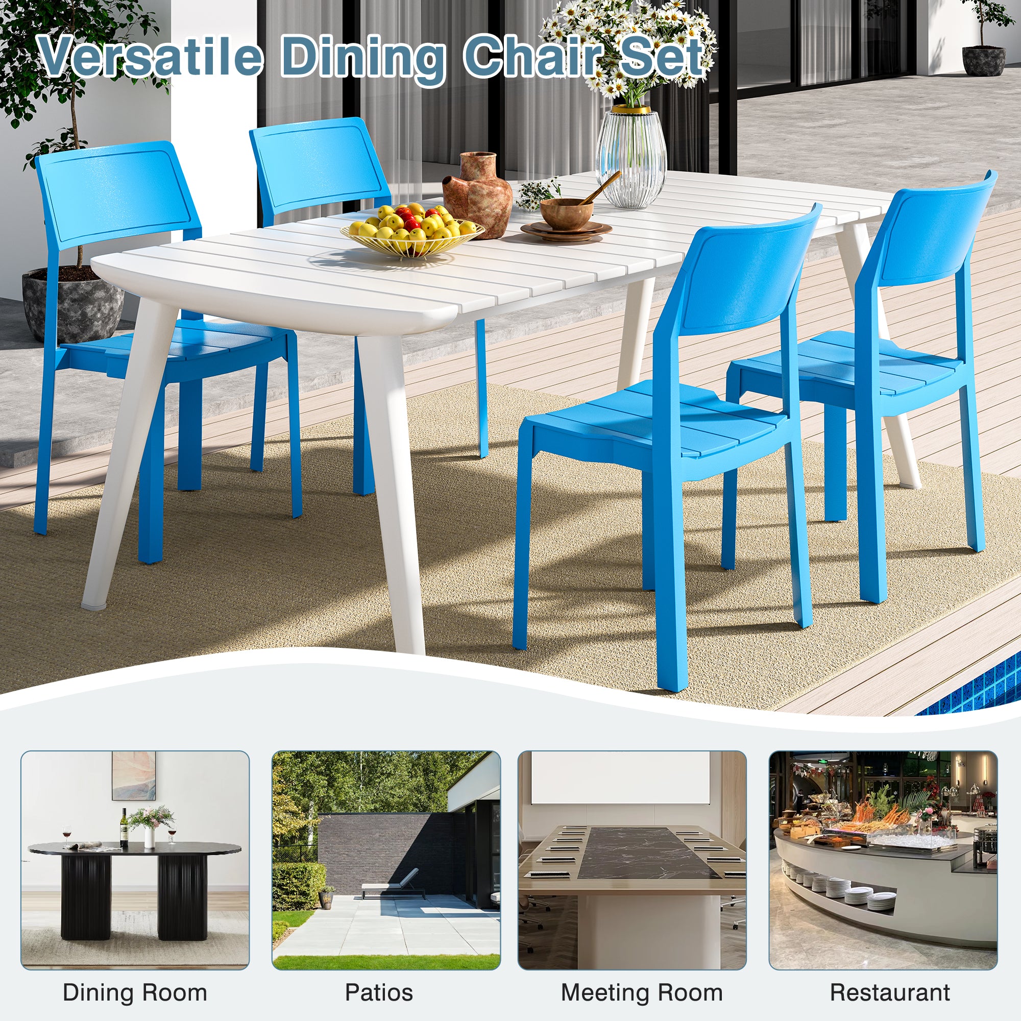 VECELO Dining Chairs Set of 4, Stackable Plastic Kitchen Chairs