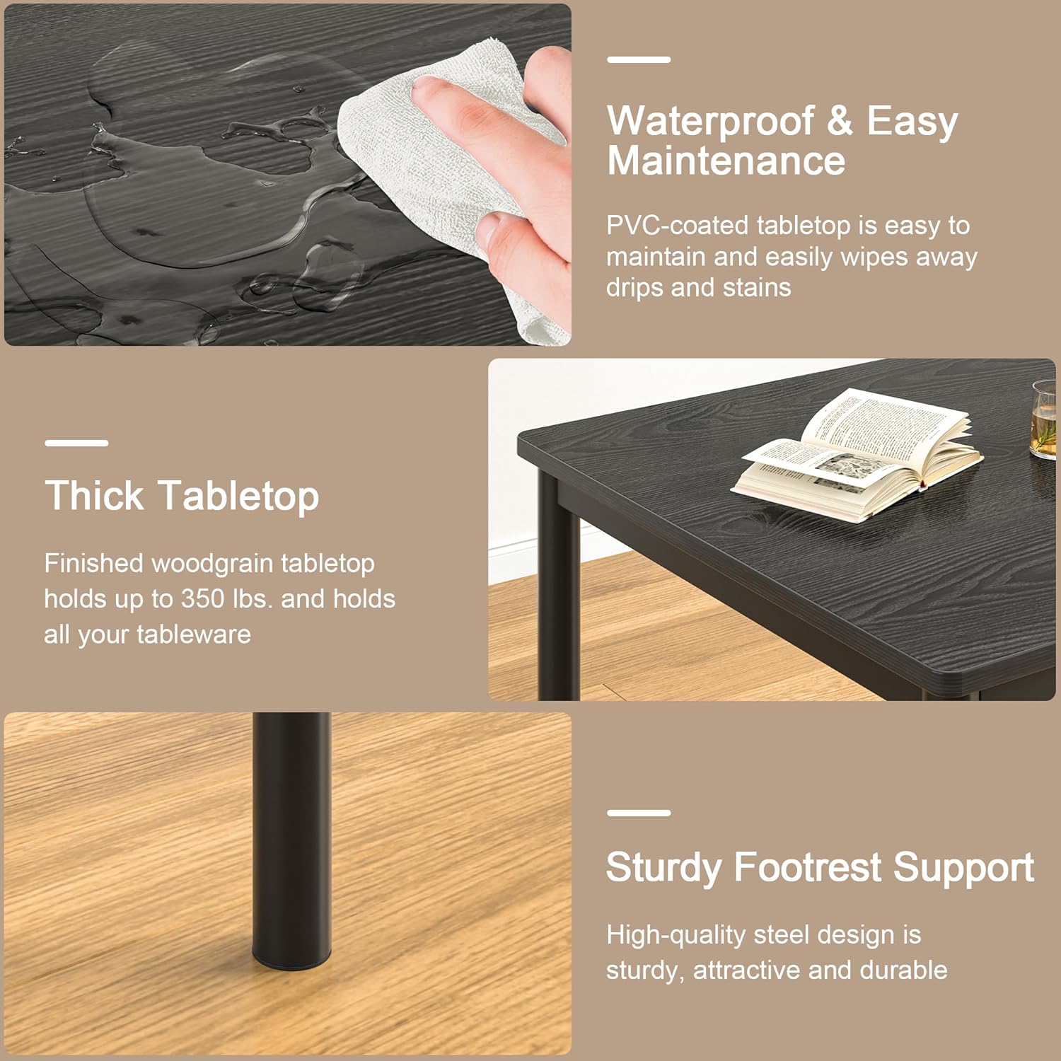 VECELO 5-Piece Dining Table Set Metal and Wood Kitchen Furniture with 4 Stools