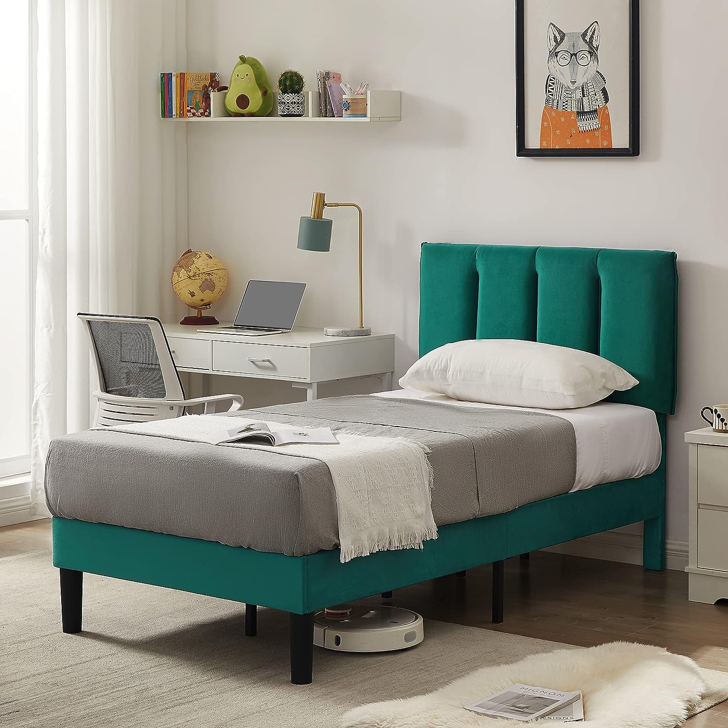 VECELO Modern Upholstered Platform Bedframe, Adjustable Headboard