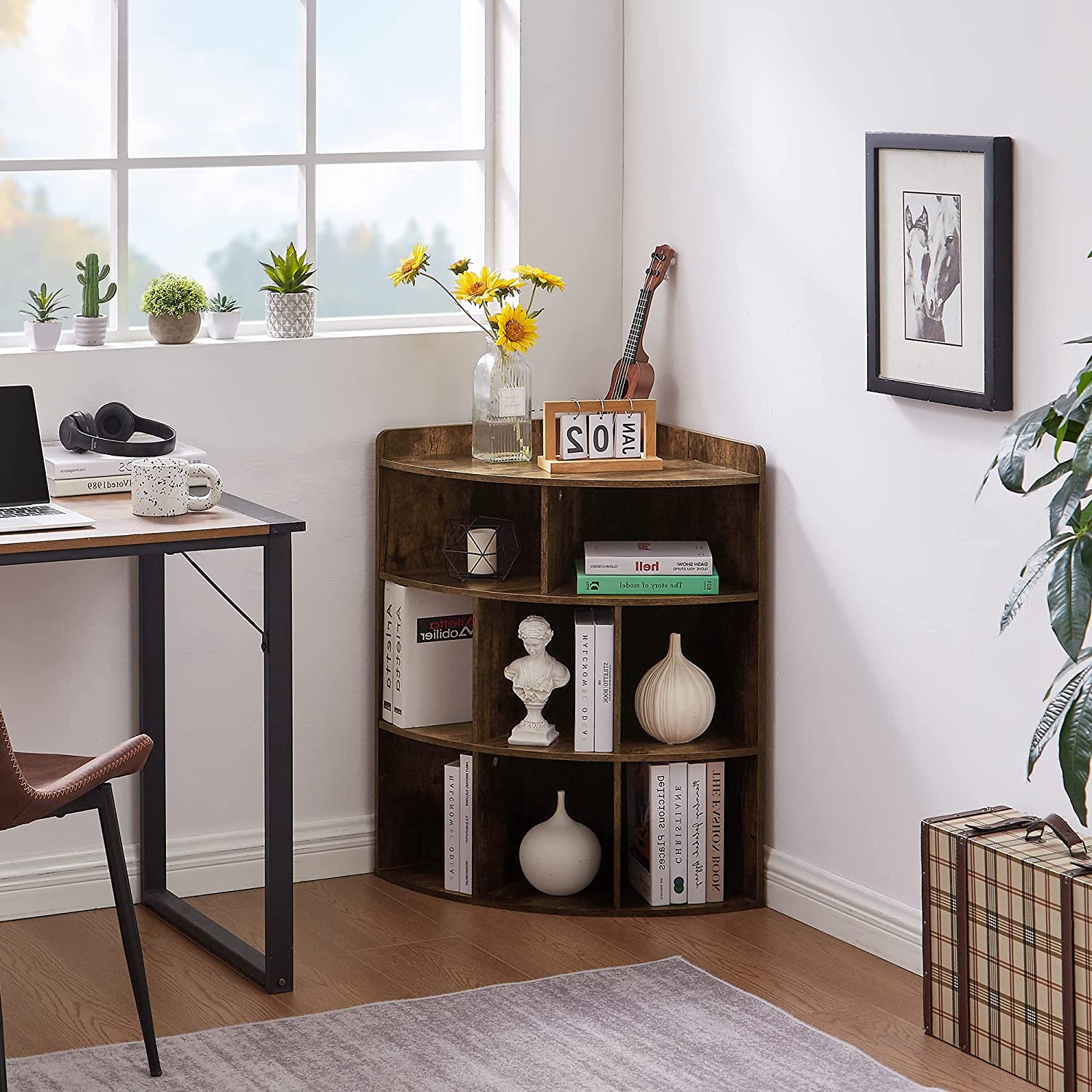 VECELO 3-Tier Corner Cabinet with 8 Cubbies, Wooden Cube Storage Organizer - VECELO