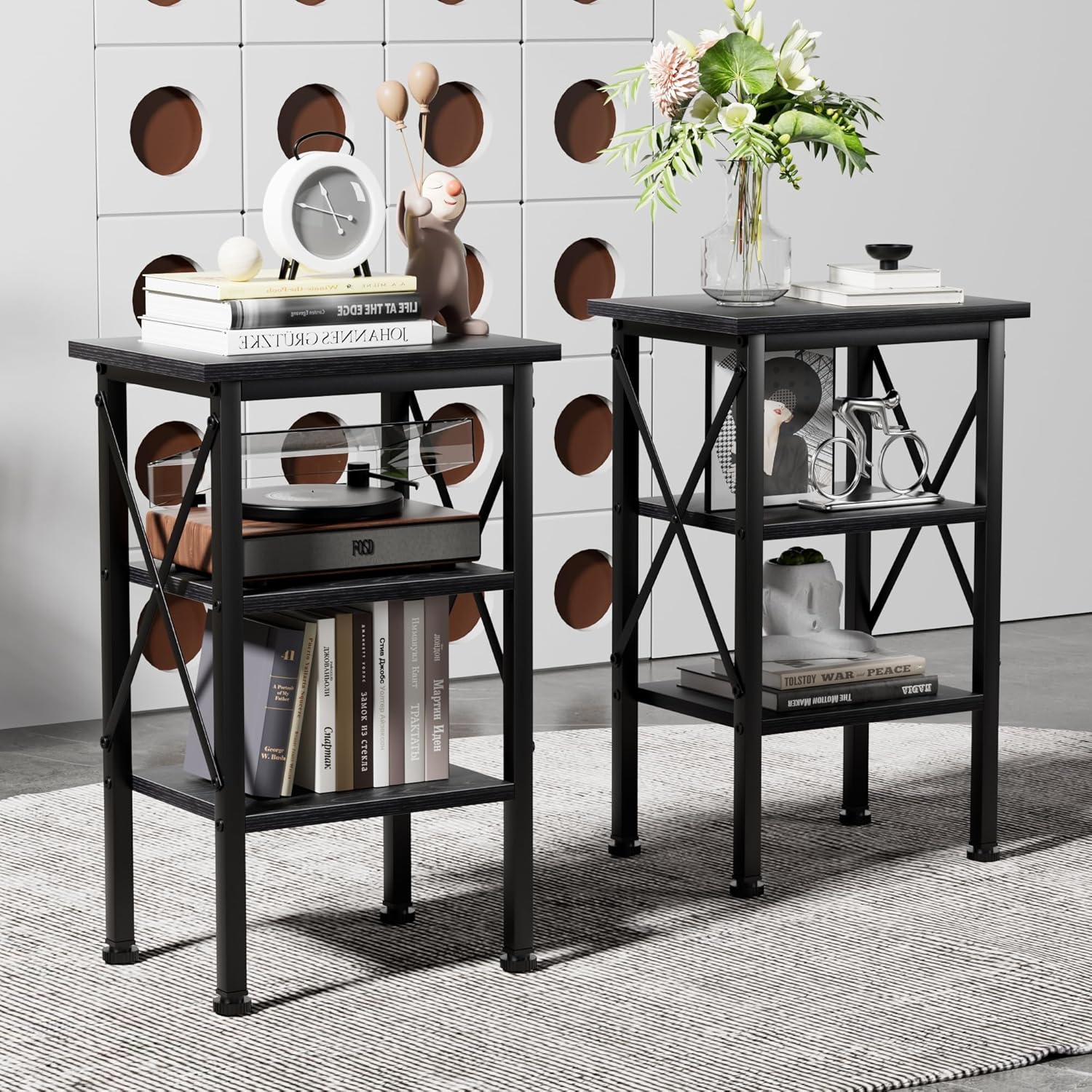 VECELO Modern Nightstands X-Design Side End Table Night Stand with Storage Shelf