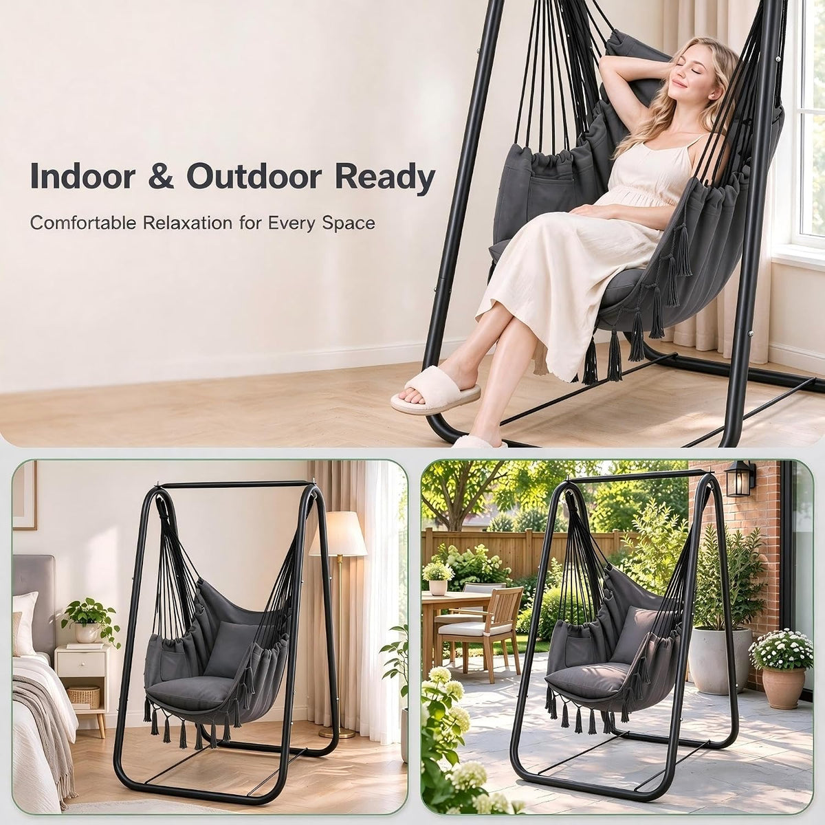 VECELO Hammock Chair with Stand Sturdy & Rustproof Frame with Anti-Tip Base