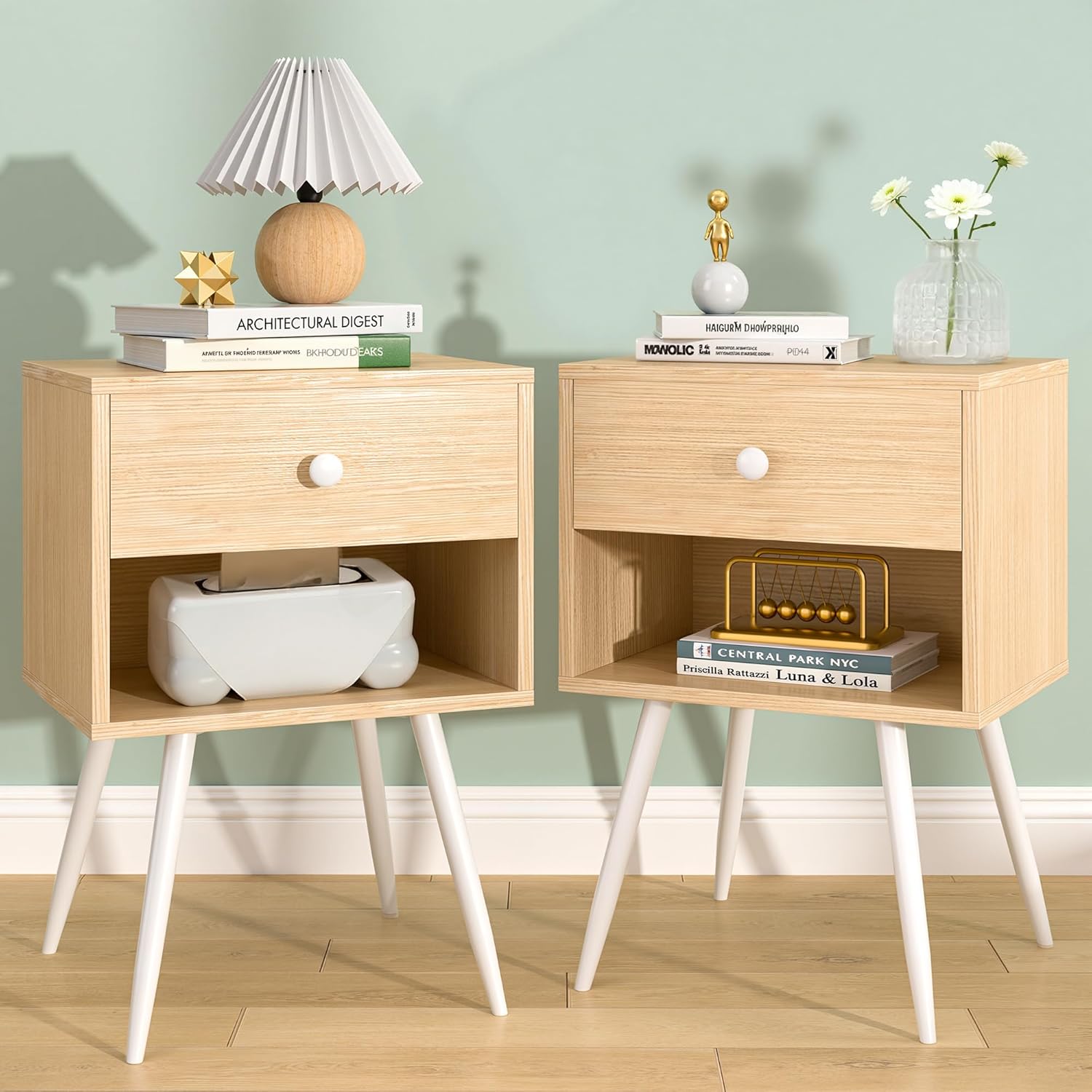 VECELO Nightstands Set of 2, Mid Century Modern End Bedside Table