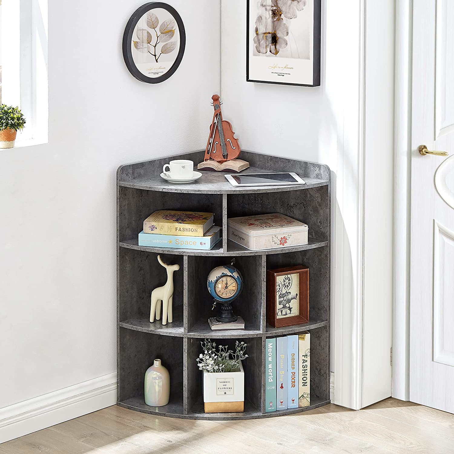 VECELO 3-Tier Corner Cabinet with 8 Cubbies, Wooden Cube Storage Organizer - VECELO