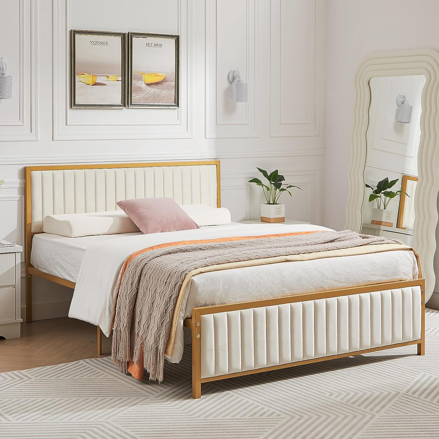 VECELO Bed Frame with Upholstered Tufted Headboard & Footboard - VECELO