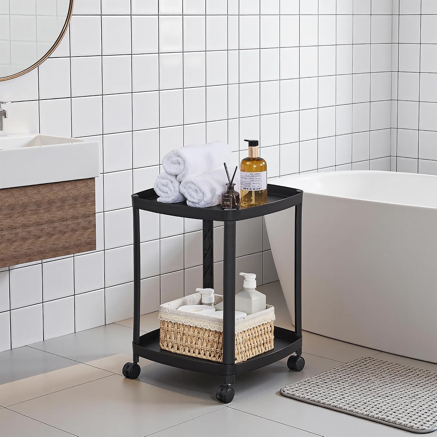 VECELO Rolling End Side Table with Lockable Wheels