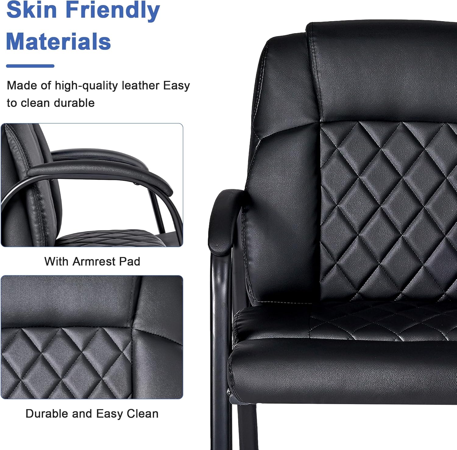 VECELO PU Waiting Room Chairs Set of 2 Stationary Side