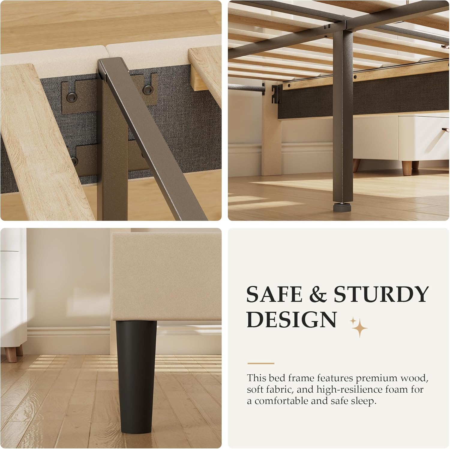 VECELO Twin Size Bed Frame, Upholstered Platform with Adjustable Diamond Tufted Headboard