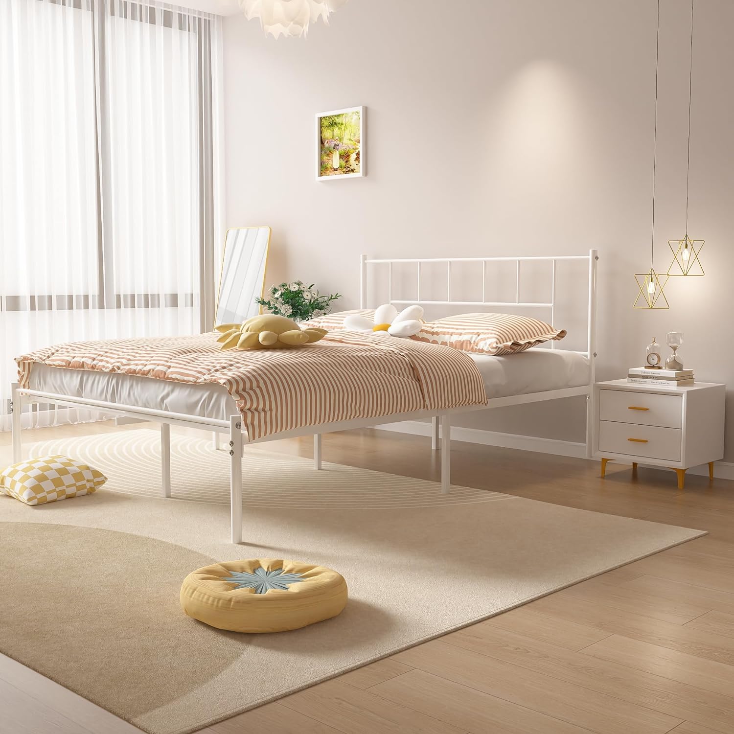 VECELO Bed Frame, 14 Inch Metal Platform with Headboard, Heavy Duty Steel Slat Support - VECELO