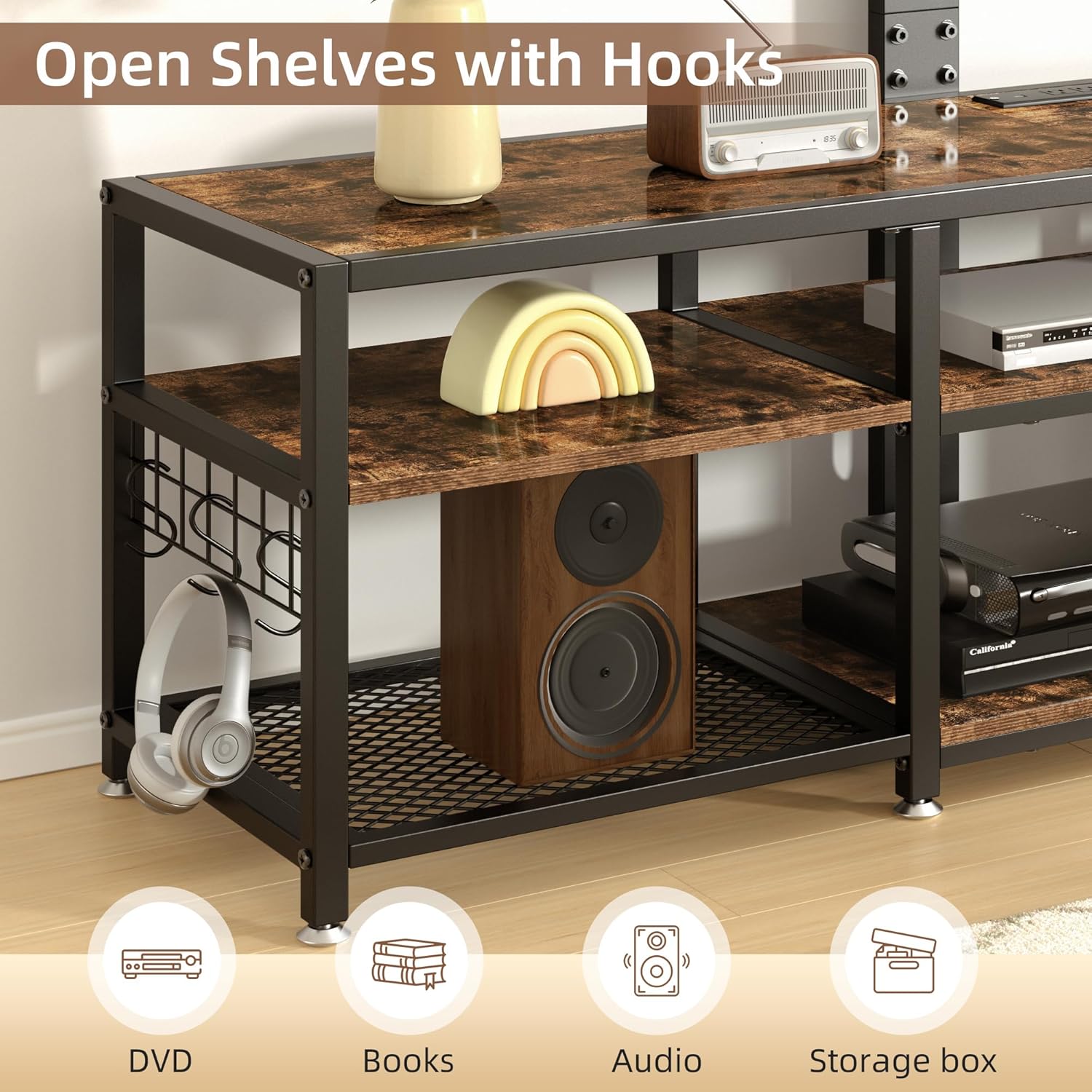 VECELO TV Stand with Mount and Power Outlets