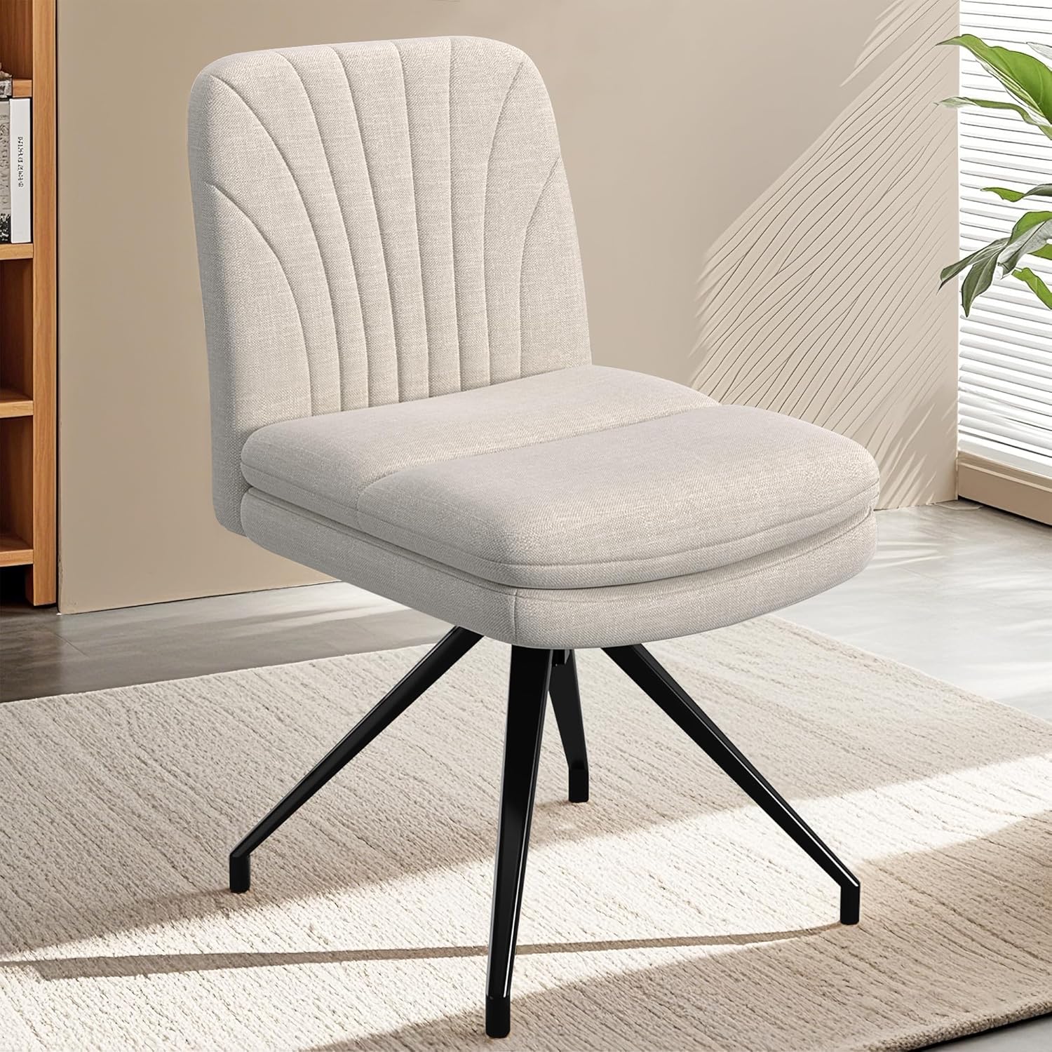 VECELO Armless Office Desk Chair, Criss Cross Legged Vanity Chair with Wide Padded Seat - VECELO