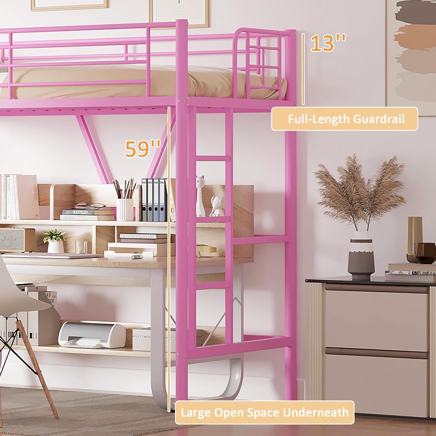 VECELO Metal Loft Bed Twin Size