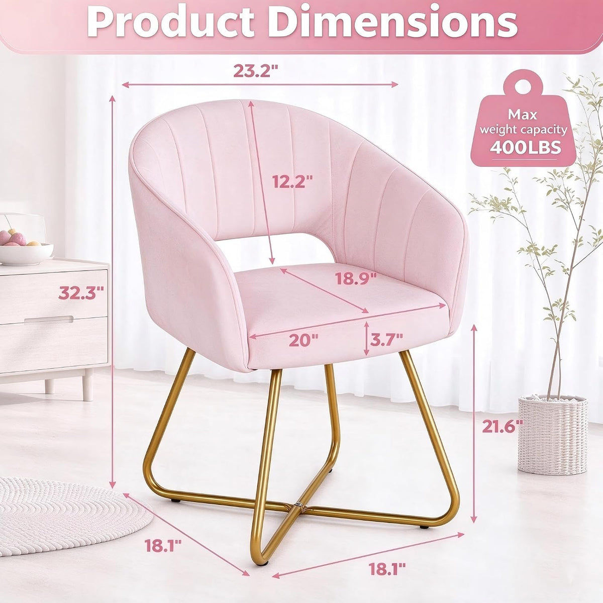 VECELO Large Wide Velvet Accent Chair  Luxury Vanity Chair with Gold Legs