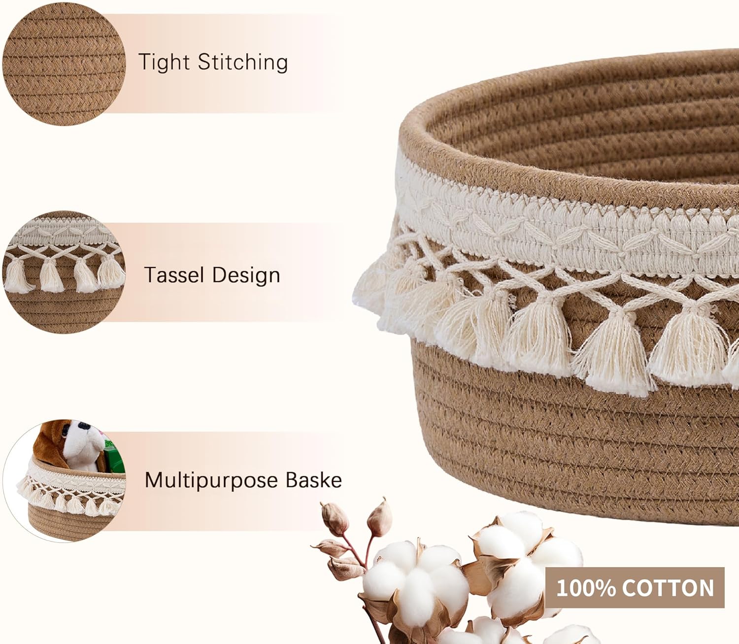 VECELO 3-Pack Round Storage Baskets for Organizing